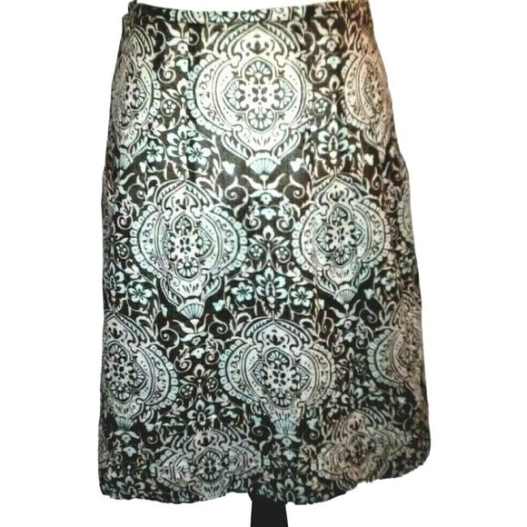 Ann Taylor Petite Womens Skirt Size 0P Lined Side Zipper Flared Brown Paisley - Picture 3 of 11